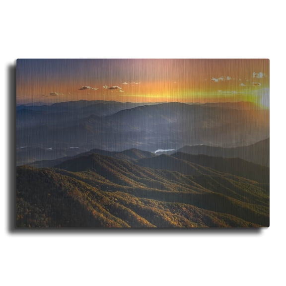 Luxe Metal Art 'Smoky Mountains Sunset' by Jonathan Ross, Metal Wall Art, 36"x24"