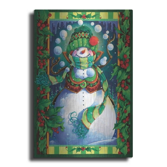 Luxe Metal Art 'Snowman' by David Galchutt, Metal Wall Art, 24"x36"
