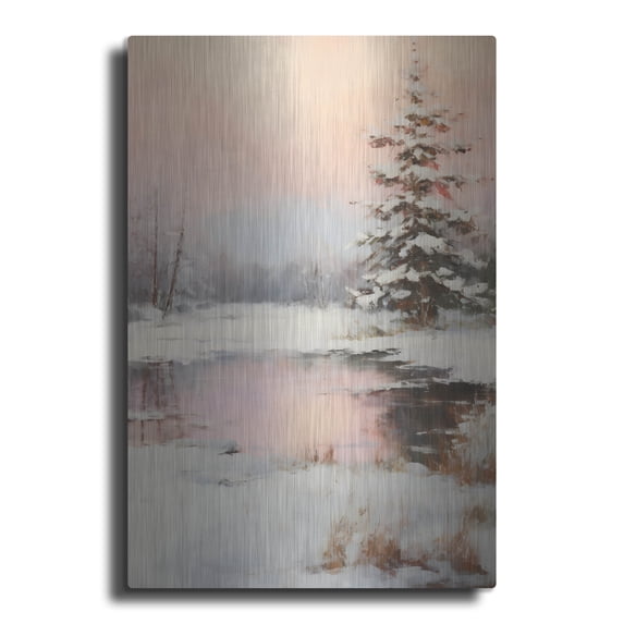 Luxe Metal Art 'Snowy Pond' by Petals Prints Design, Metal Wall Art, 16"x24"