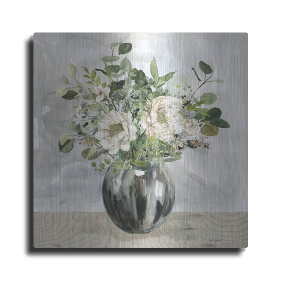Luxe Metal Art 'Sophisticated Floral' by Carol Robinson, Metal Wall Art, 12"x12"