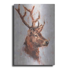 Luxe Metal Art 'Stag Study II' by Ethan Harper, Metal Wall Art, 12"x16"