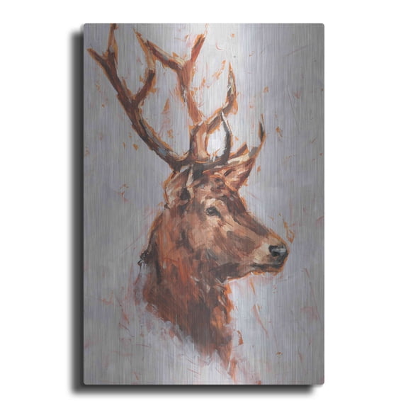 Luxe Metal Art 'Stag Study II' by Ethan Harper, Metal Wall Art, 12"x16"