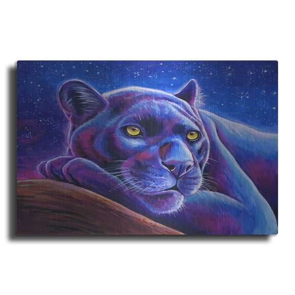 Luxe Metal Art 'Stargazing Colorful Black Leopard' by Rebecca Wang Art, Metal Wall Art, 36"x24"