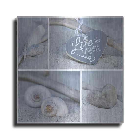Luxe Metal Art 'Summer Beach Still Life Collage' by Andrea Haase, Metal Wall At, 12"x12"