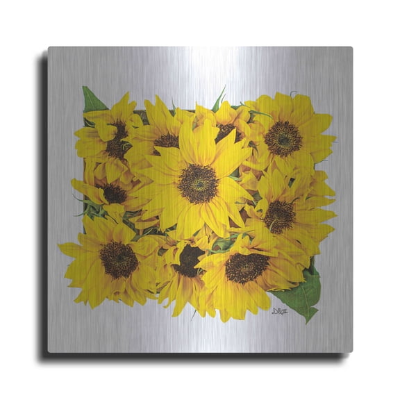 Luxe Metal Art 'Sunflower Bouquet' by Donnie Quillen, Metal Wall Art, 24"x24"