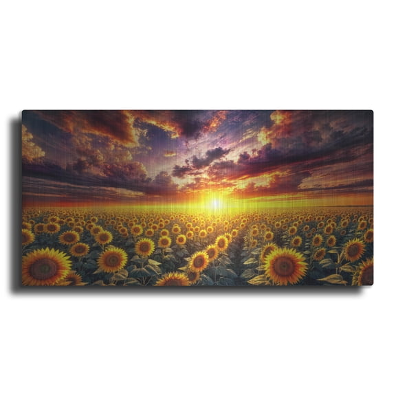Luxe Metal Art 'Sunflower Field Sunrise' by Rey Klimt Metal Wall Art, 24" x 12"