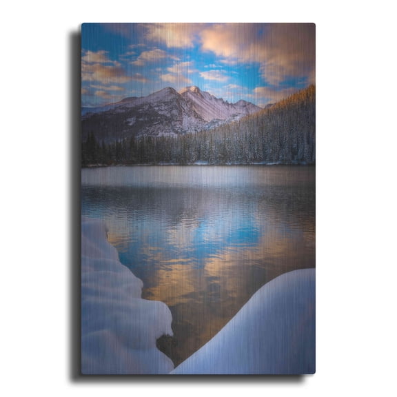 Luxe Metal Art 'Sunrise Snow at Bear Lake - Rocky Mountain National Park' by Darren White, Metal Wall Art, 16"x24"