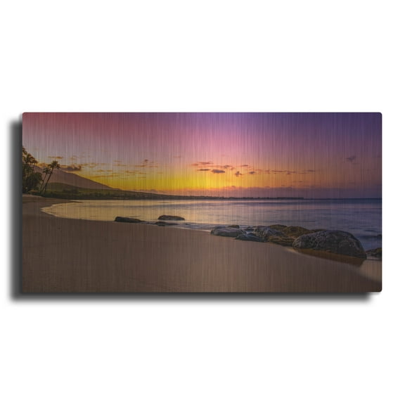 Luxe Metal Art 'Sunset Beach' by Jonathan Ross, Metal Wall Art, 24"x12"