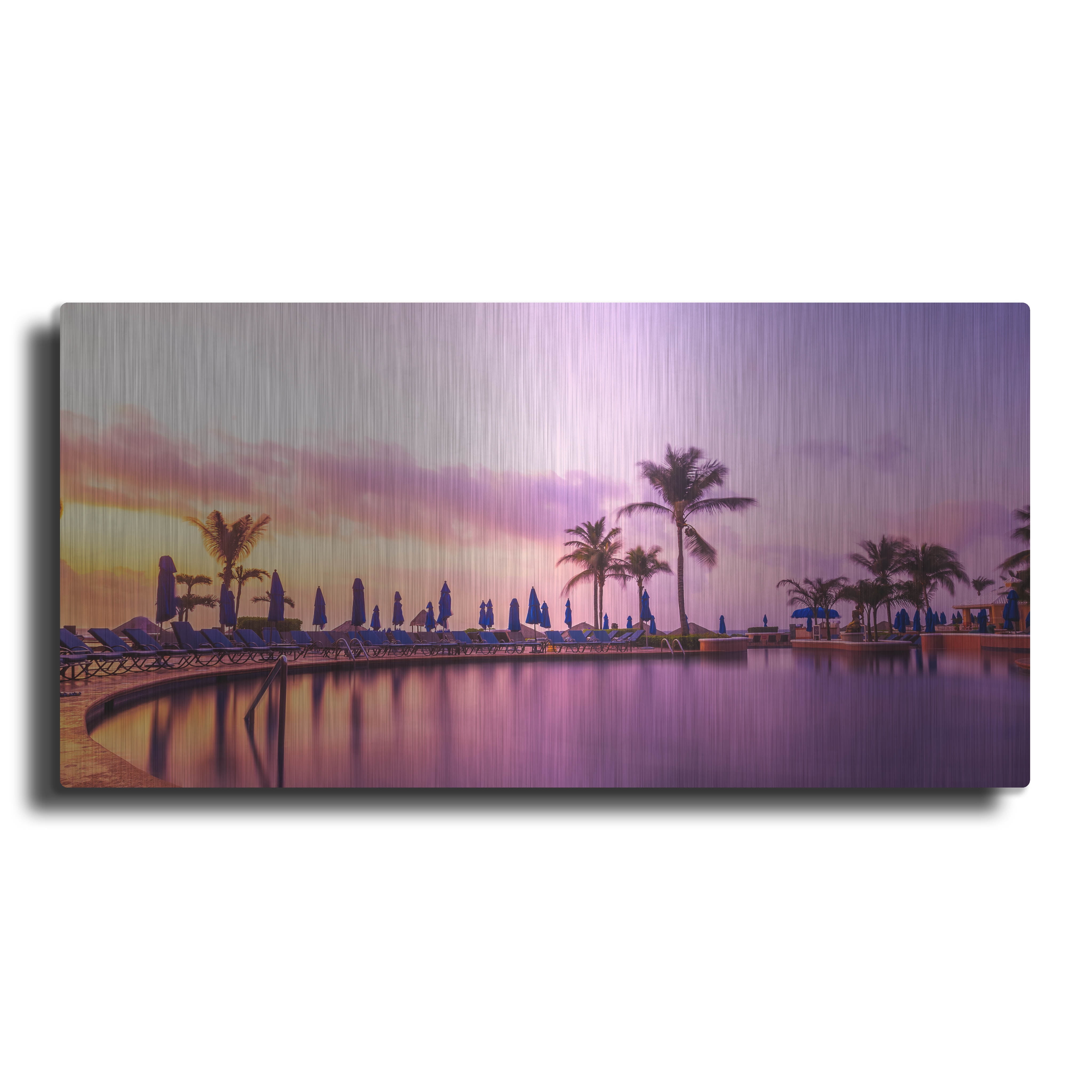 Sunset by The Pool Purple and Yellow Metal Landscape Wall Art
