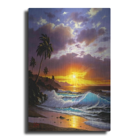 Luxe Metal Art 'Sunset Ocean' by Anthony Casay, Metal Wall Art, 12"x16"