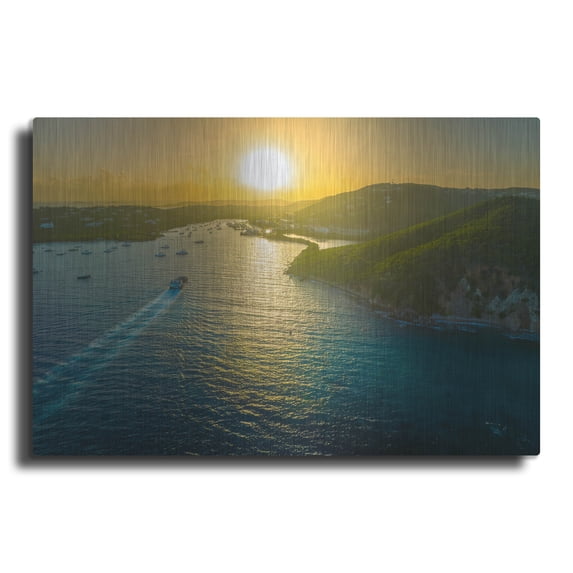 Luxe Metal Art 'Sunset over Vessup Bay St Thomas USVI' by Luxe Metal Portfolio, Metal Wall Art, 36"x24"
