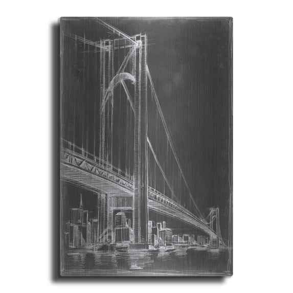 Luxe Metal Art 'Suspension Bridge Blueprint II' by Ethan Harper Metal Wall Art, 12"x16"