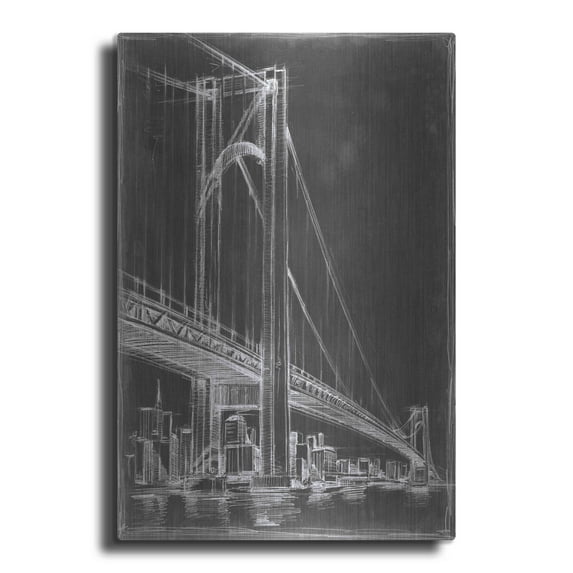 Luxe Metal Art 'Suspension Bridge Blueprint II' by Ethan Harper Metal Wall Art, 24"x36"