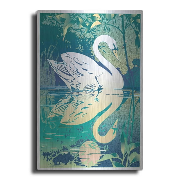 Luxe Metal Art 'Swan' by David Chestnutt, Metal Wall Art, 24"x36"