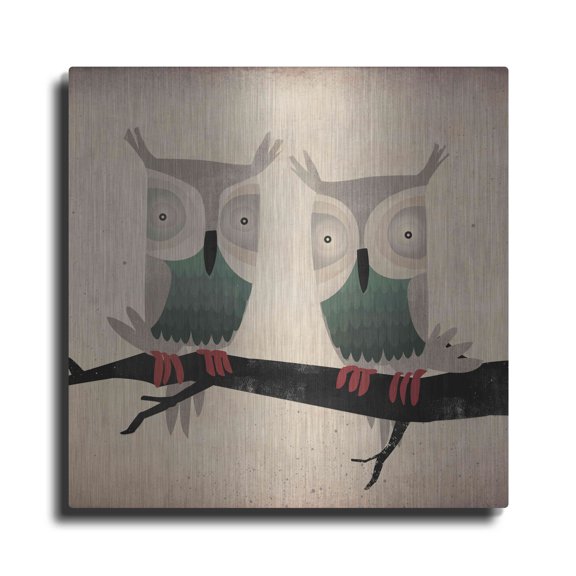 Luxe Metal Art 'Tan Owls Square' by Ryan Fowler, Metal Wall Art, 36"x36"