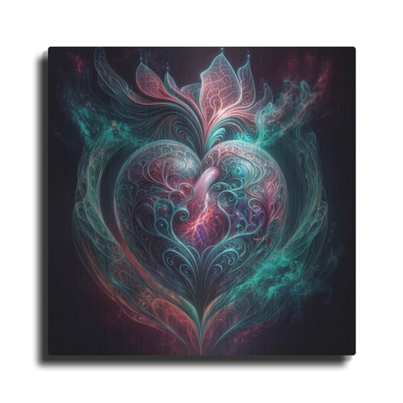 Luxe Metal Art 'Teal Heart 2' by Rey Klimt Metal Wall Art, 12" x 12"