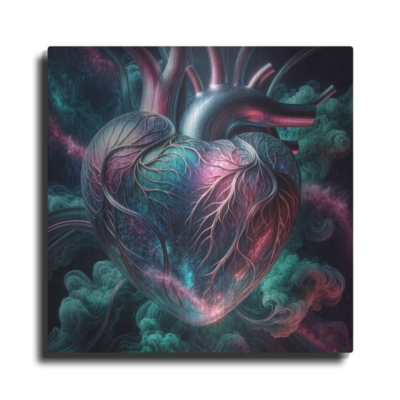 Luxe Metal Art 'Teal Heart 4' by Rey Klimt Metal Wall Art, 12" x 12"