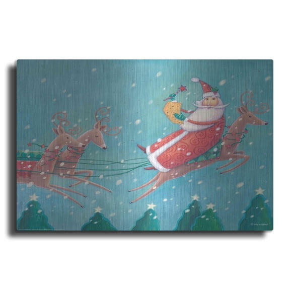 Luxe Metal Art 'Teal Santa' by Viv Eisner, Metal Wall Art, 36"x24"