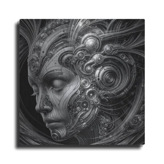 Luxe Metal Art 'Techno Face 1' by KIR.DART Metal Wall Art, 12" x 12"