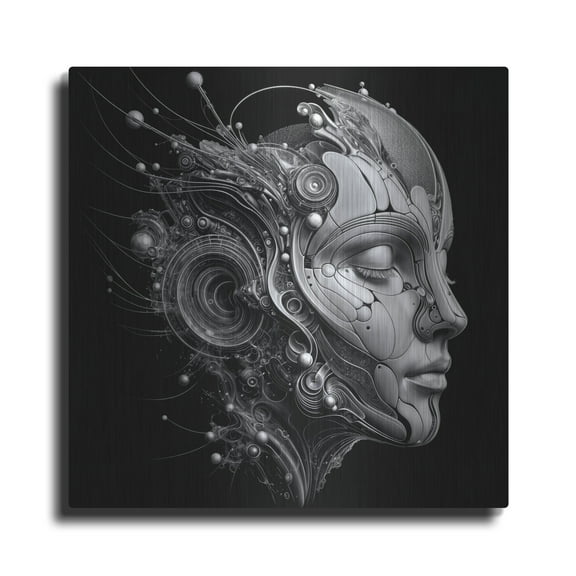 Luxe Metal Art 'Techno Face 3' by KIR.DART Metal Wall Art, 12" x 12"