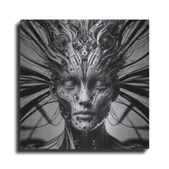 Luxe Metal Art 'Techno Face 6' by KIR.DART Metal Wall Art, 12" x 12"