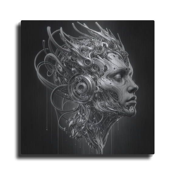 Luxe Metal Art 'Techno Face 7' by KIR.DART Metal Wall Art, 12" x 12"
