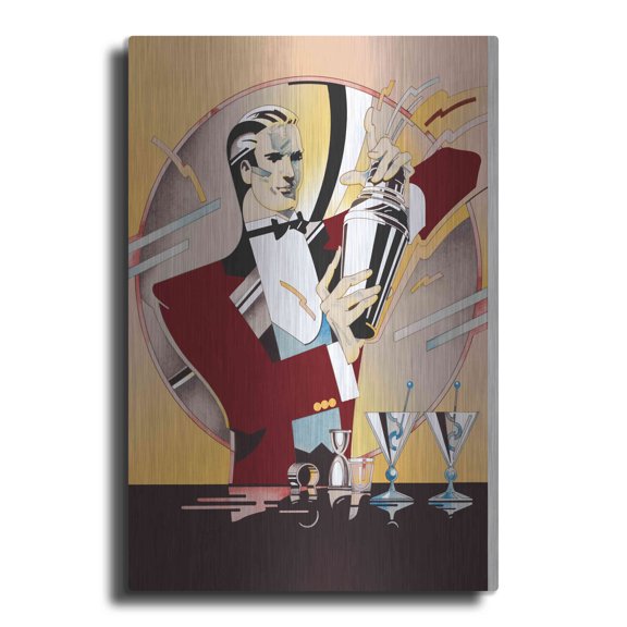 Luxe Metal Art 'Tending Bar' by David Chestnutt, Metal Wall Art, 24"x36"