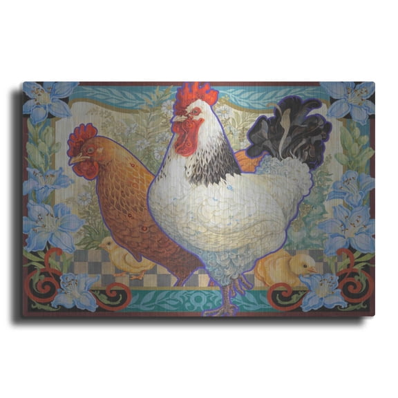 Luxe Metal Art 'The Barnyard Brood' by David Galchutt, Metal Wall Art, 16"x12"