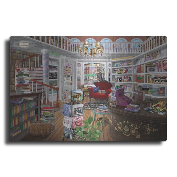 Luxe Metal Art 'The Book Shop' by Bigelow Illustrations Metal Wall Art, 16" x 12"