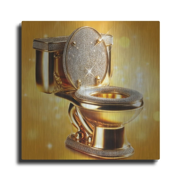Luxe Metal Art 'The Throne - Gold And Diamonds Toilet' by Rey Klimt Metal Wall Art, 24" x 24"