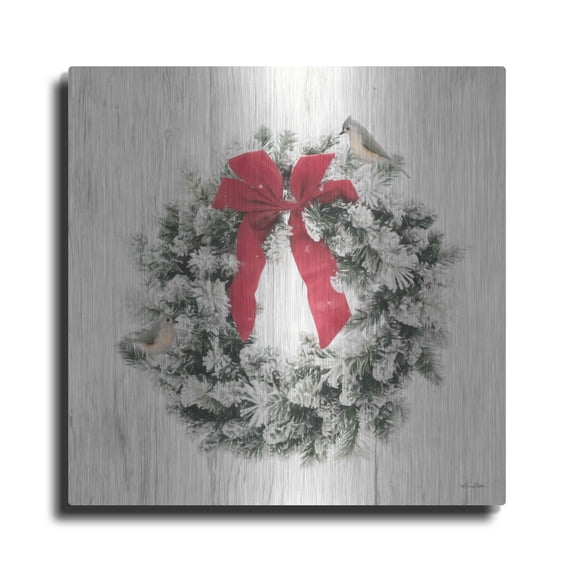 Luxe Metal Art 'Titmouse Christmas Wreath' by Lori Deiter, Metal Wall Art, 24"x24"