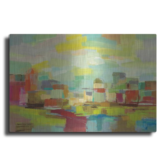Luxe Metal Art 'Town' by the River' by Silvia Vassileva, Metal Wall Art, 16" x 12"