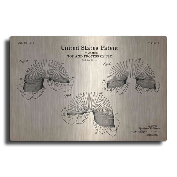 Luxe Metal Art 'Toy and Process of Use Blueprint Patent Parchment' Metal Wall Art, 16"x12"