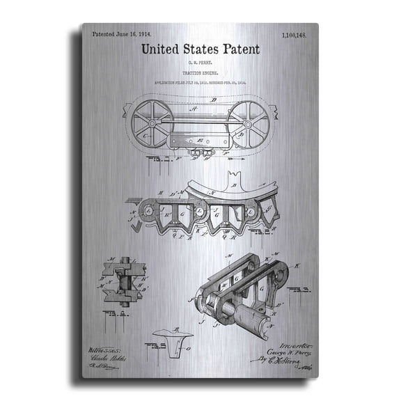 Luxe Metal Art 'Traction Engine Blueprint Patent White' Metal Wall Art, 24"x36"