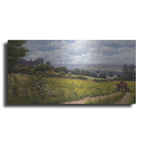 Luxe Metal Art 'Tractor At Little Eaton' by Bill Makinson, Metal Wall Art, 48"x24"