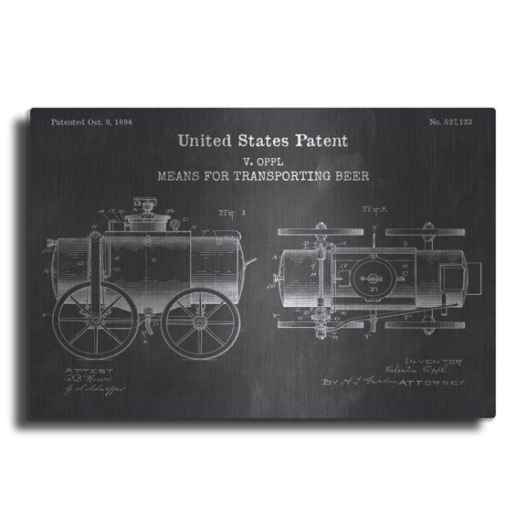 Luxe Metal Art 'Transporting Beer Blueprint Patent Chalkboard,' Metal Wall Art, 16" x 12"