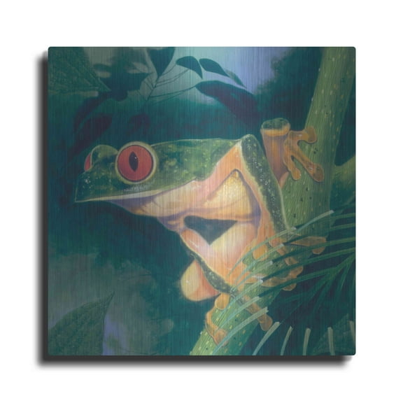 Luxe Metal Art 'Tree Frog' by Durwood Coffey, Metal Wall Art, 12"x12"