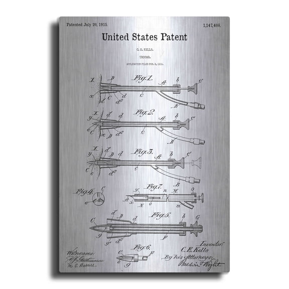 Luxe Metal Art 'Trocar Blueprint Patent White' Acrylic Glass Wall Art, 12"x16"