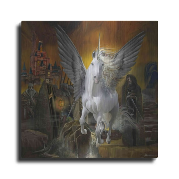 Luxe Metal Art 'Unicorn Fantasy World' by Enright, Metal Wall Art, 24"x24"