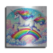Luxe Metal Art 'Unicorn Over Rainbow' by Rey Klimt Metal Wall Art, 12" x 12"