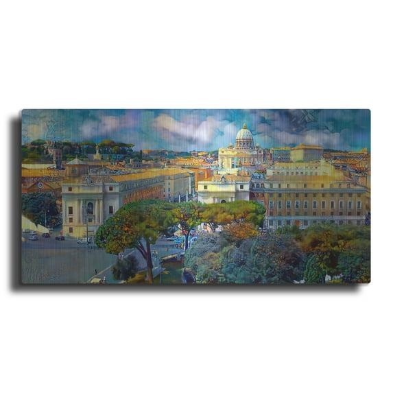 Luxe Metal Art 'Vaticano San Pedro from San Angelo' by Pedro Gavidia, Metal Wall Art, 48"x24"