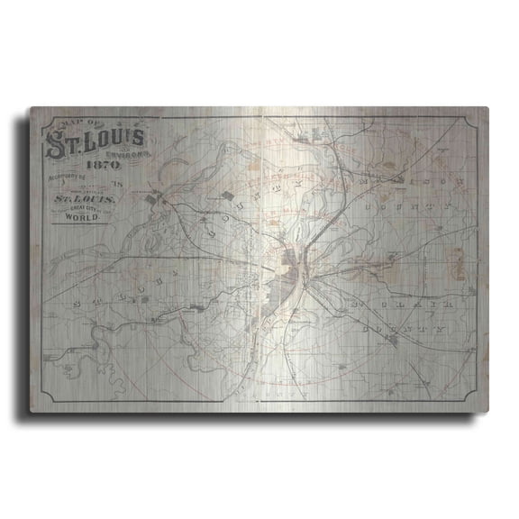 Luxe Metal Art 'Vintage St Louis Map v2' by Wild Apple Portfolio, Metal Wall Art, 16"x12"