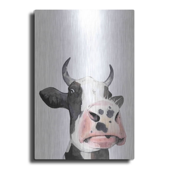 Luxe Metal Art 'Watercolor Cow Portrait I' by Grace Popp, Metal Wall Art, 24"x36"