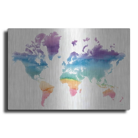 Luxe Metal Art 'Watercolor World' by Mike Schick, Metal Wall Art, 16"x12"