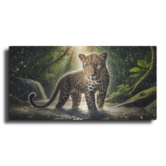 Luxe Metal Art 'Wet Kitty Leopard' by Rey Klimt Metal Wall Art, 24" x 12"
