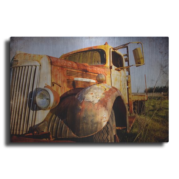 Luxe Metal Art 'White Truck, Driver'S Side' by Jessica Rogers, Metal Wall Art, 16"x12"