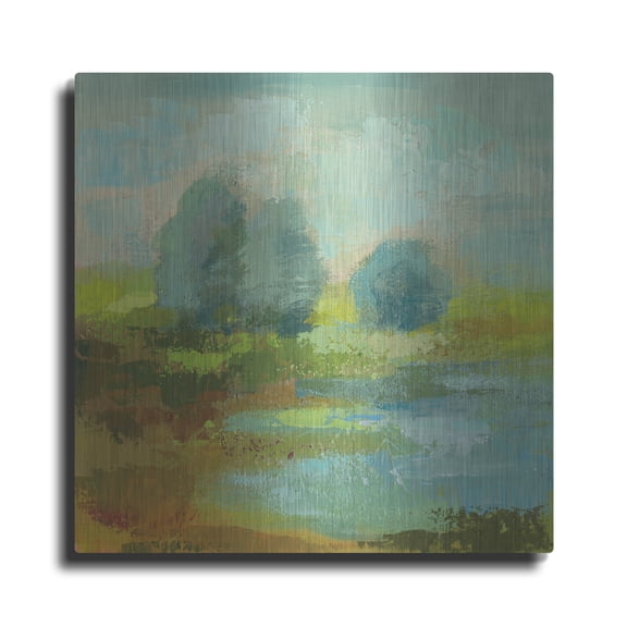Luxe Metal Art 'Windsor Blue Field 1'  by Silvia Vassileva Metal Wall Art, 12" x 12"