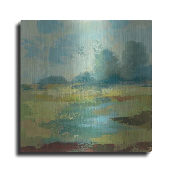 Luxe Metal Art 'Windsor Blue Field 4'  by Silvia Vassileva Metal Wall Art, 12" x 12"