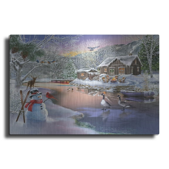 Luxe Metal Art 'Winter Cabin 2' by Bigelow Illustrations Metal Wall Art, 36" x 24"