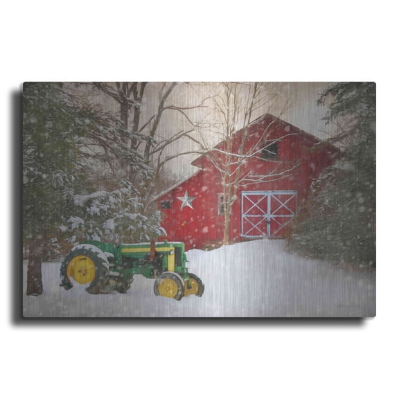 Luxe Metal Art 'Winter at the Barn' by Lori Deiter, Metal Wall Art, 16"x12"